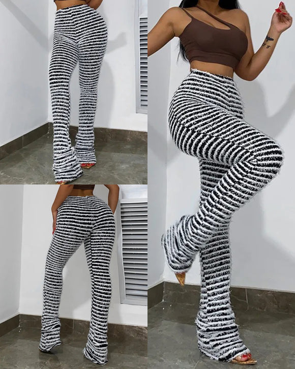 Knitted Striped Stacked Joggers